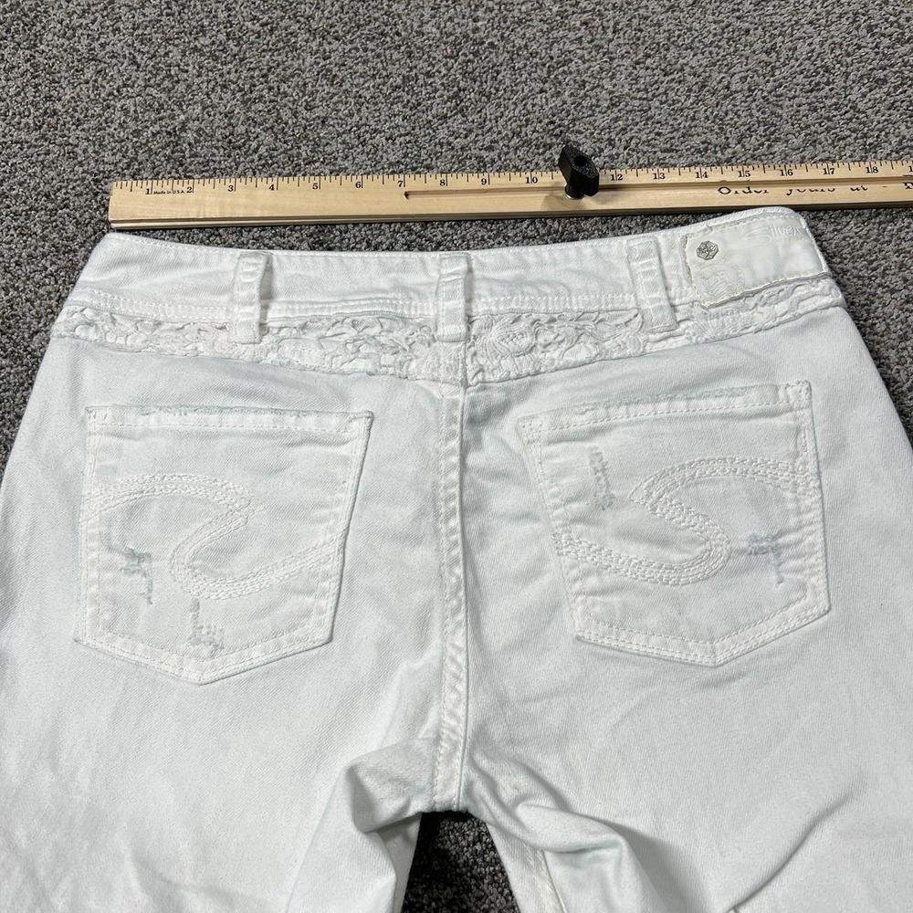 Silver Jeans Womens 31 White Suki Mid Capri 25" Lace Mid Rise Stretch Denim - Picture 8 of 16